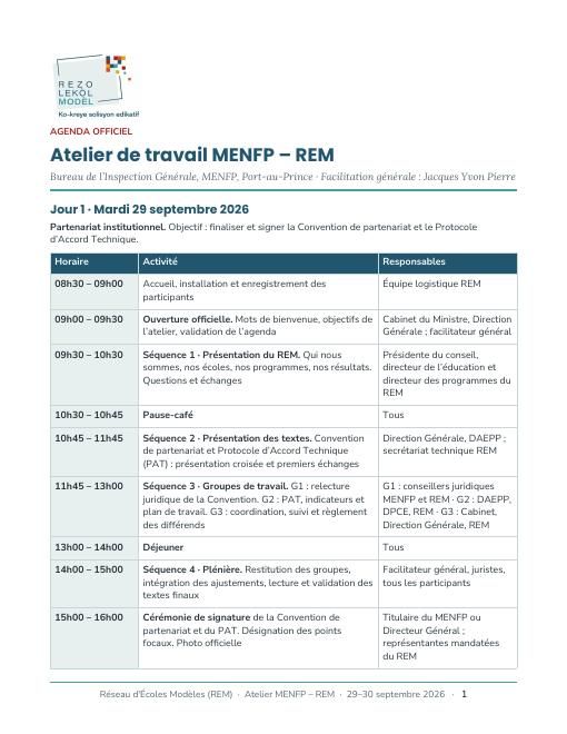 Aperçu de l’agenda
