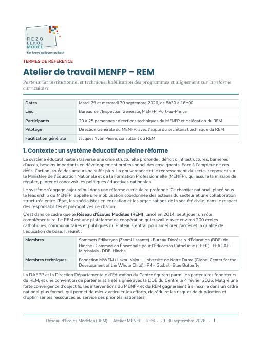 Aperçu des termes de référence